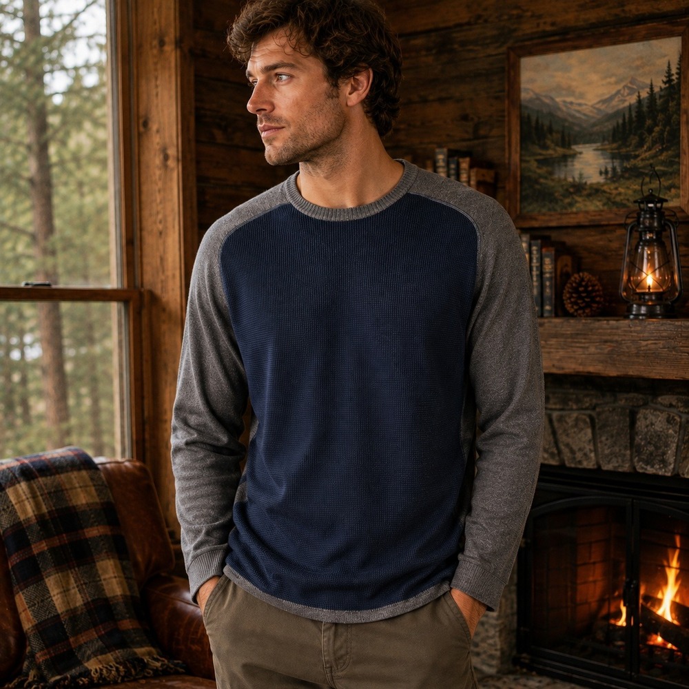 Eddie Bauer Mens Colorblock Sweater Sz XXL Navy Gray Merino Wool Cotton Crewneck